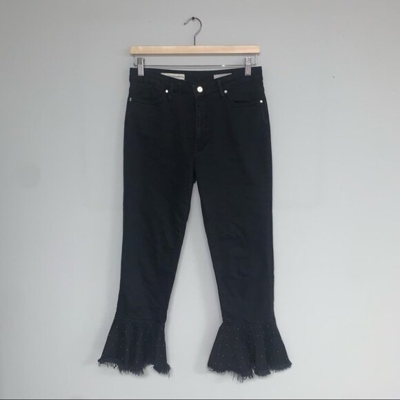 Pilcro and the Letterpress Anthropologie Studded Flare Jeans Black Size 27 - Picture 2 of 8